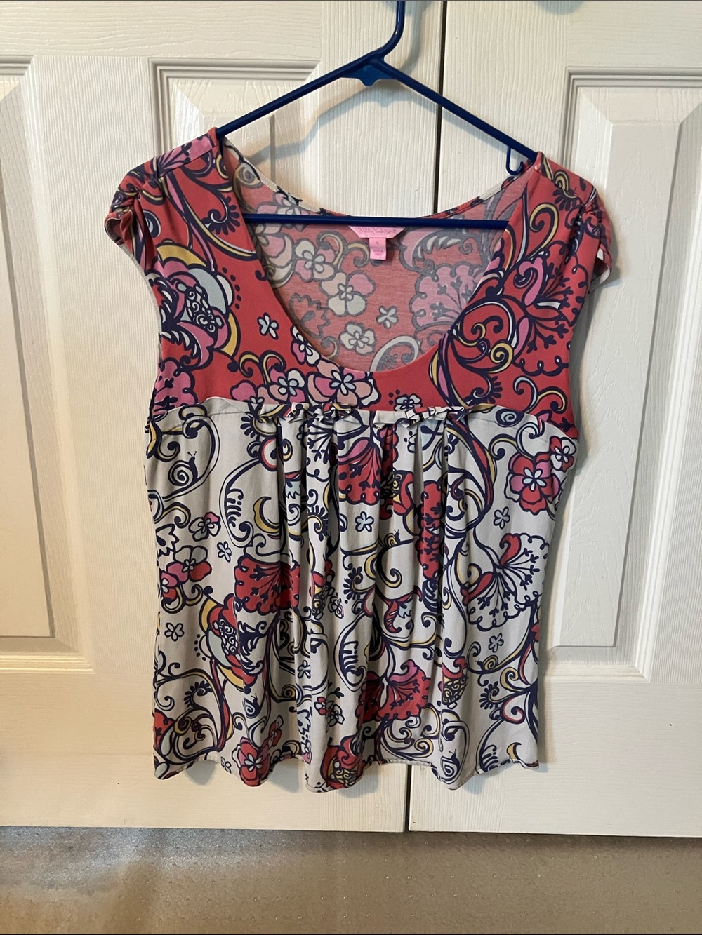 Lilly Pulitzer Pink and Cream Floral Paisley Cap-Sleeve Tunic